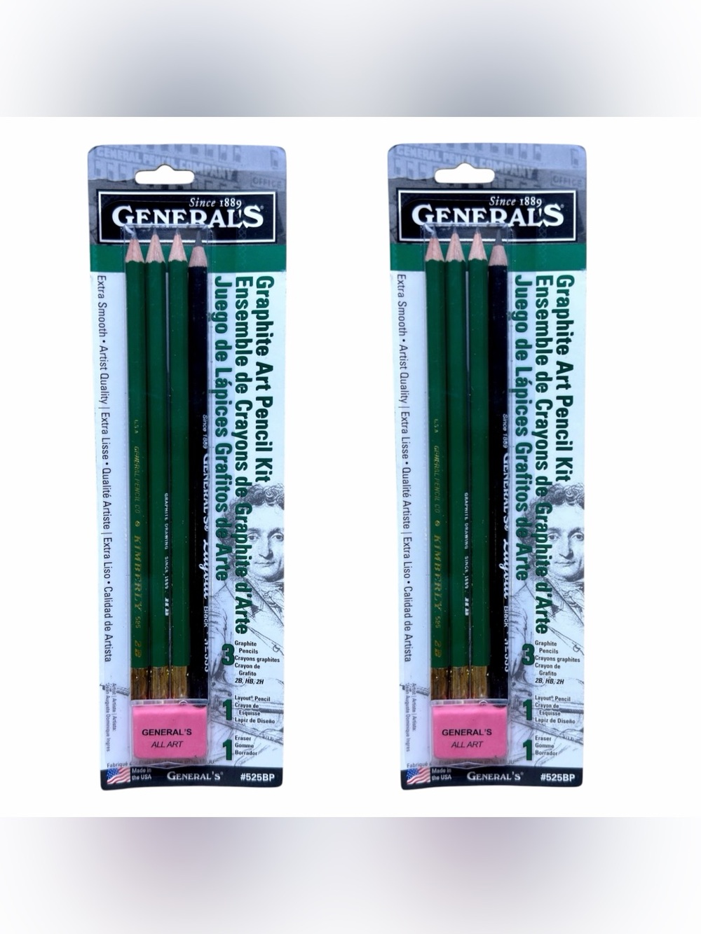 General's Graphite Art Pencil Kit #525BP Extra Smooth SET OF TWO BNIP Made In US